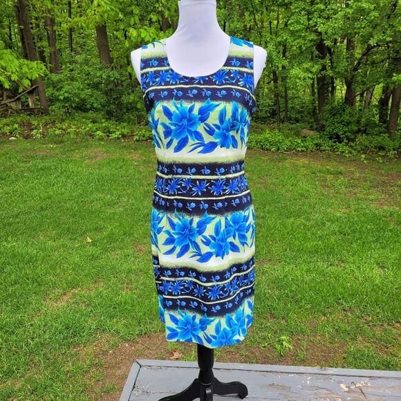Kathie Lee Blue Tropical Floral Sleeveless Sheath Dress size 6 - Picture 1 of 9